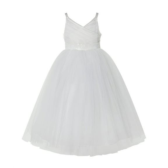 Ekidsbridal Girl Birthday Flower Girl Dress - V-Neck Tulle with Sequins 218-A (Size: 2-12)