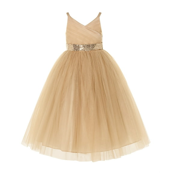 Ekidsbridal Girl Birthday Flower Girl Dress - V-Neck Tulle with Sequins 218-A (Size: 2-12)