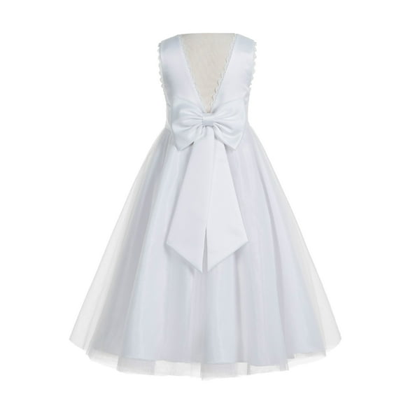 Ekidsbridal Girl Bridal Flower Girl Dress - Backless White Satin with Lace Edge 183T-A (Size: 4-12)