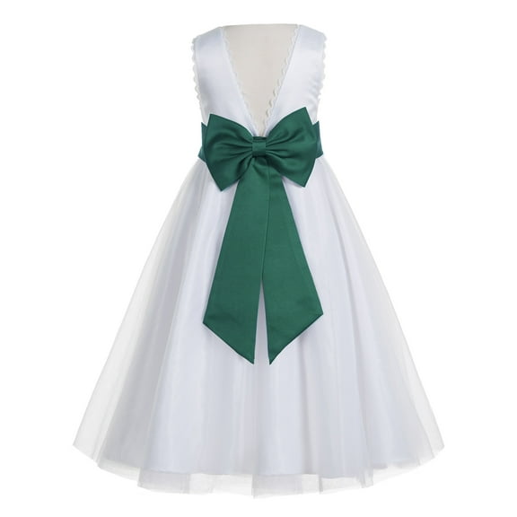 Ekidsbridal Girl Bridal Flower Girl Dress - Backless White Satin with Lace Edge 183T-A (Size: 4-12)