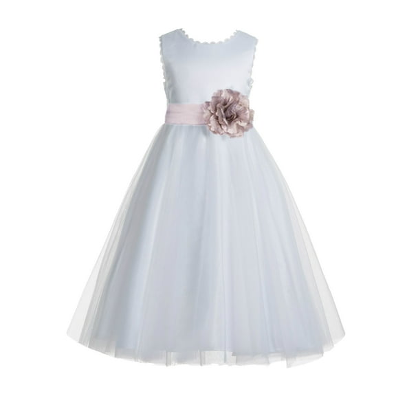 Ekidsbridal Girl Bridal Flower Girl Dress - Backless White Satin with Lace Edge 183T-A (Size: 4-12)