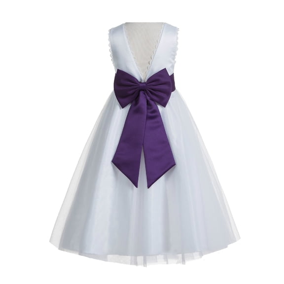 Ekidsbridal Girl Bridal Flower Girl Dress - Backless White Satin with Lace Edge 183T-A (Size: 4-12)
