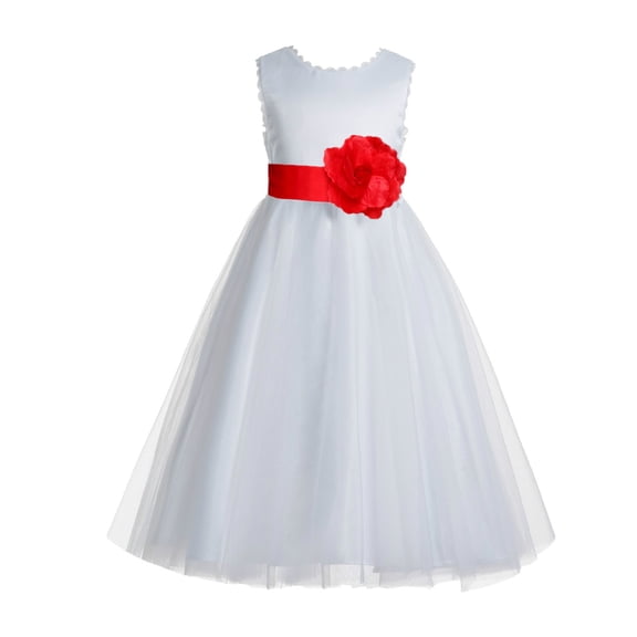 Ekidsbridal Girl Bridal Flower Girl Dress - Backless White Satin with Lace Edge 183T-A (Size: 4-12)