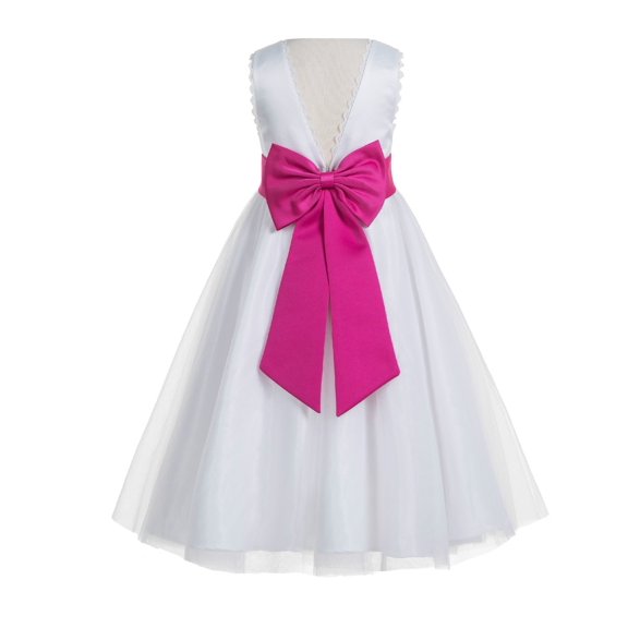 Ekidsbridal Girl Bridal Flower Girl Dress - Backless White Satin with Lace Edge 183T-A (Size: 4-12)