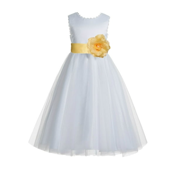 Ekidsbridal Girl Bridal Flower Girl Dress - Backless White Satin with Lace Edge 183T-A (Size: 4-12)