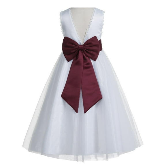 Ekidsbridal Girl Bridal Flower Girl Dress - Backless White Satin with Lace Edge 183T-A (Size: 4-12)