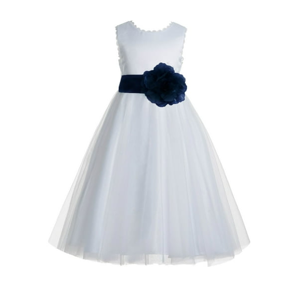 Ekidsbridal Girl Bridal Flower Girl Dress - Backless White Satin with Lace Edge 183T-A (Size: 4-12)