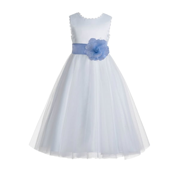 Ekidsbridal Girl Bridal Flower Girl Dress - Backless White Satin with Lace Edge 183T-A (Size: 4-12)