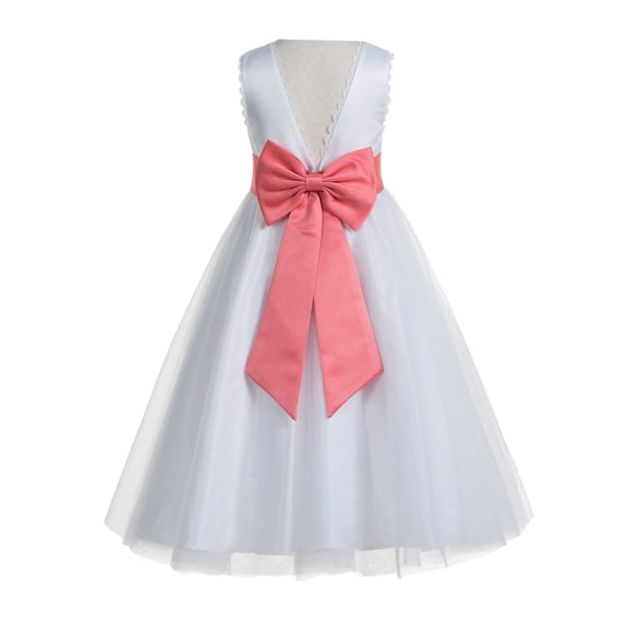 Ekidsbridal Girl Bridal Flower Girl Dress - Backless White Satin with Lace Edge 183T-A (Size: 4-12)