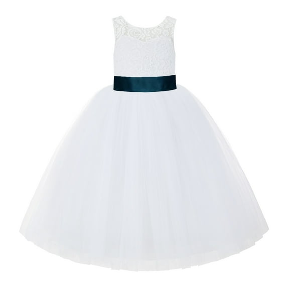Ekidsbridal Girl Bridal Flower Girl Dress - V-Back White Lace Tutu with Tiebow 212noFT-A (Size: 2-10)
