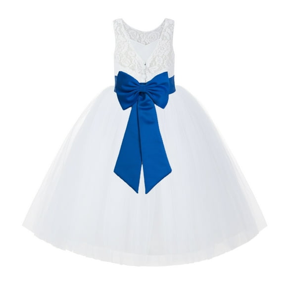 Ekidsbridal Girl Bridal Flower Girl Dress - V-Back White Lace Tutu with Tiebow 212noFT-A (Size: 2-10)