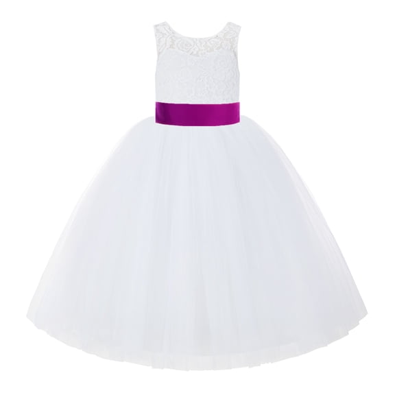 Ekidsbridal Girl Bridal Flower Girl Dress - V-Back White Lace Tutu with Tiebow 212noFT-A (Size: 2-10)