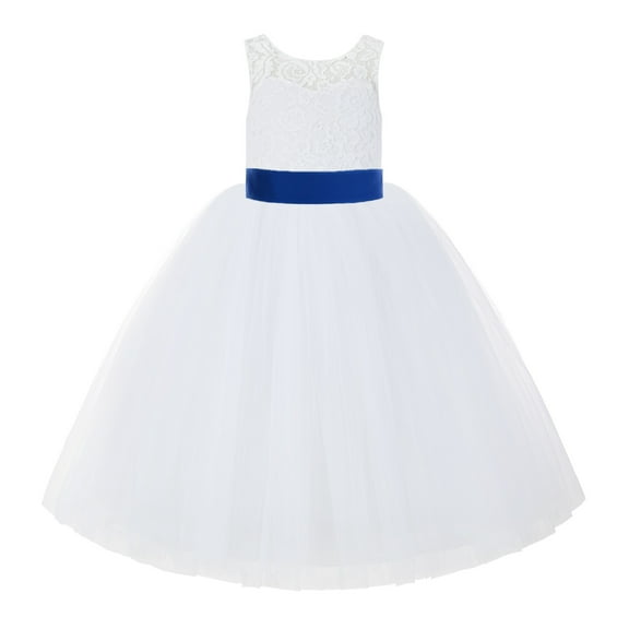Ekidsbridal Girl Bridal Flower Girl Dress - V-Back White Lace Tutu with Tiebow 212noFT-A (Size: 2-10)
