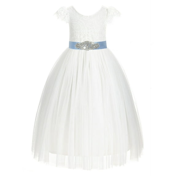 Ekidsbridal Girl Bridesmaid Flower Girl Dress - Cap Sleeves Ivory Backless Lace 622R3-A (Size: 2-10)