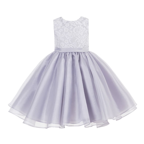 Ekidsbridal Girl Bridesmaid Flower Girl Dress - Corset Back Floral Lace Organza 186-A (Size: M-10)