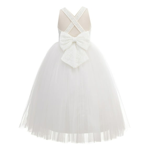 Ekidsbridal Girl Bridesmaid Flower Girl Dress - Crossed Straps A-Line Lace Tulle 204-A (Size: 4-12)