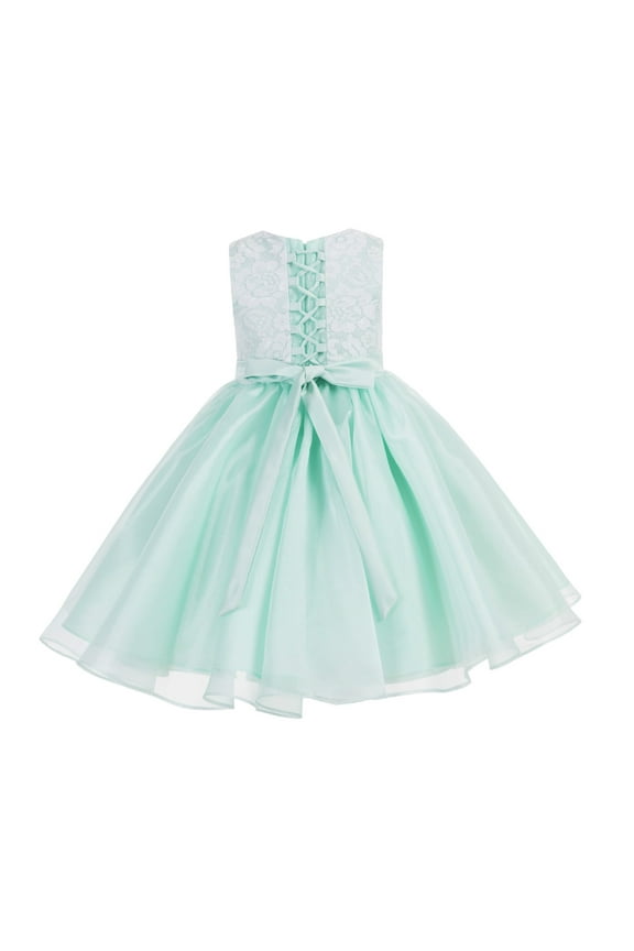 Girl Bridesmaid Flower Girl Dress - Floral Lace Corset Organza with Flower 186F-A (Size: M-10)