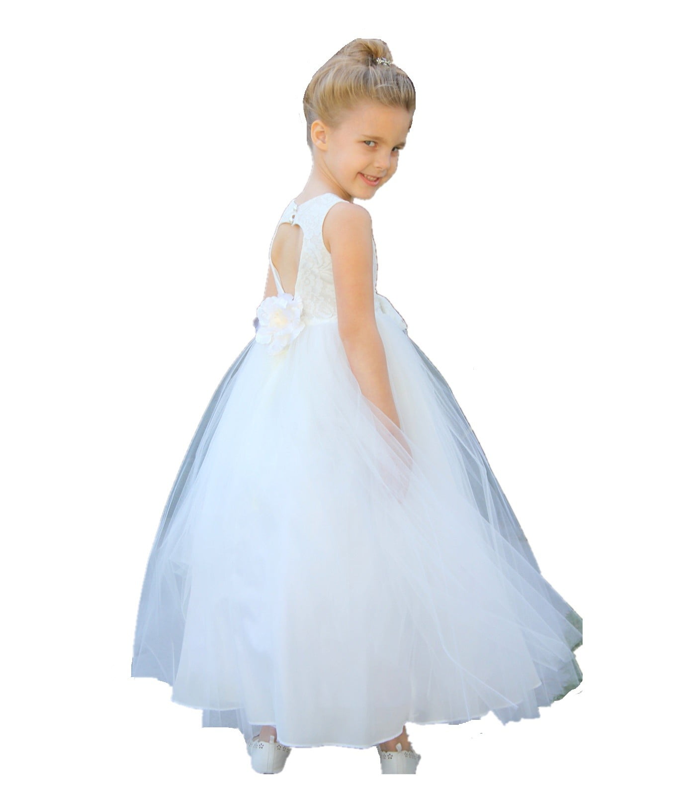 Wedding Dress Flower Girl Dress With Heart Shaped Back Ekidsbridal