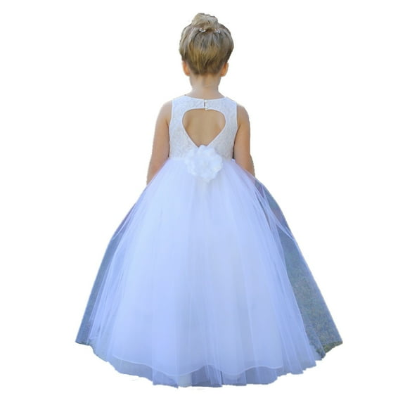 Ekidsbridal Girl Bridesmaid Flower Girl Dress - Floral Lace Heart Shaped Cutout Back with Flower 172F-A (Size: 2-14)