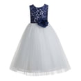 thumbnail image 1 of Ekidsbridal Girl Bridesmaid Flower Girl Dress - Floral Lace Heart Shaped Cutout Back with Flower 172F-A (Size: 2-14), 1 of 6