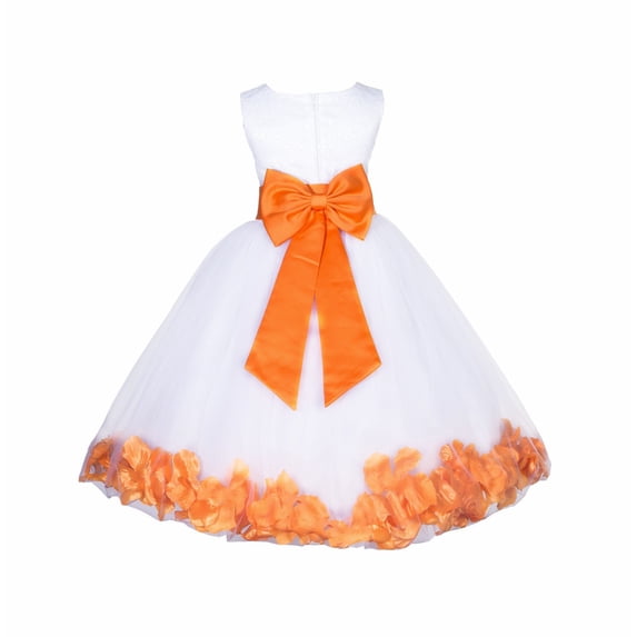 Ekidsbridal Girl Bridesmaid Flower Girl Dress - Flower Petals Ivory Lace Tulle with Bow Sash 165T-A (Size: S-12)