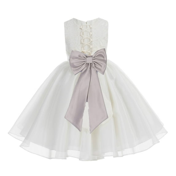 Ekidsbridal Girl Bridesmaid Flower Girl Dress - Ivory Corset Organza with Lace Bodice 186noFT-A (Size: M-10)
