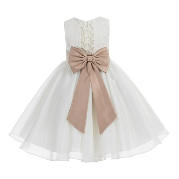 Ekidsbridal Girl Bridesmaid Flower Girl Dress - Ivory Corset Organza with Lace Bodice 186noFT-A (Size: M-10)