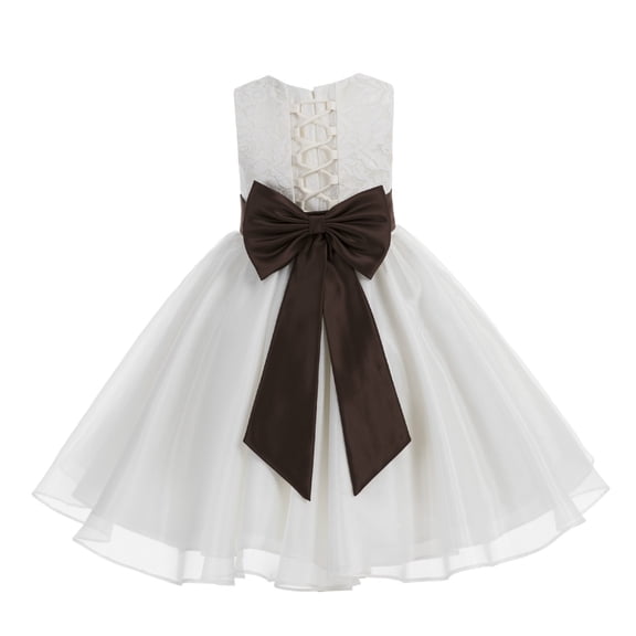 Ekidsbridal Girl Bridesmaid Flower Girl Dress - Ivory Corset Organza with Lace Bodice 186noFT-A (Size: M-10)