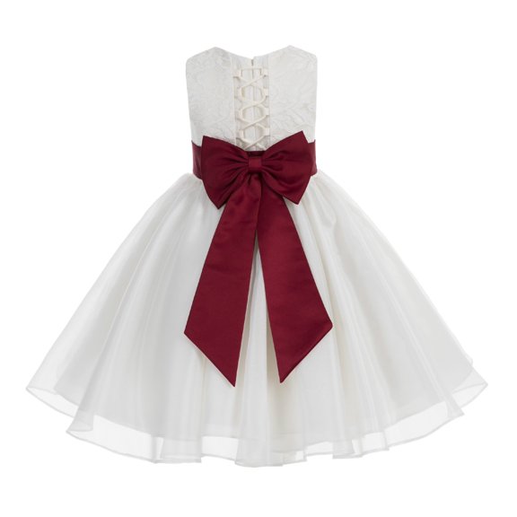 Ekidsbridal Girl Bridesmaid Flower Girl Dress - Ivory Corset Organza with Lace Bodice 186noFT-A (Size: M-10)