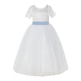 thumbnail image 1 of Ekidsbridal Girl Bridesmaid Flower Girl Dress - Ivory Floral Illusion Lace with Floor Length Tulle LG2R-A (Size: 2-12), 1 of 3