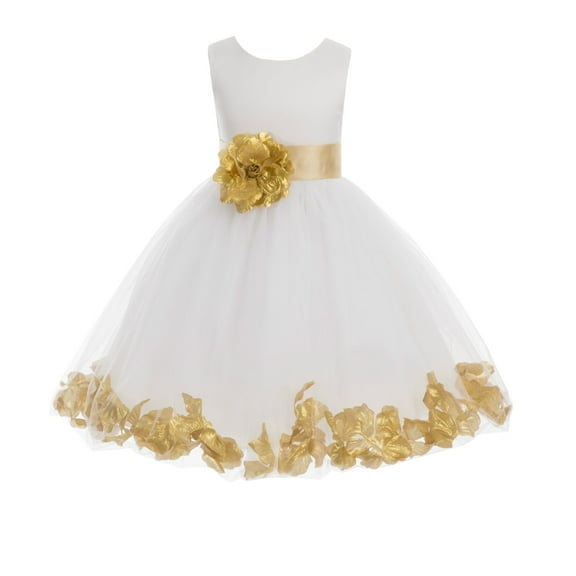 Ekidsbridal Girl Bridesmaid Flower Girl Dress - Ivory Flower Petals Dress with Bow Sash 302T-A (Size: S-16)