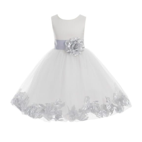 Ekidsbridal Girl Bridesmaid Flower Girl Dress - Ivory Flower Petals Dress with Bow Sash 302T-A (Size: S-16)