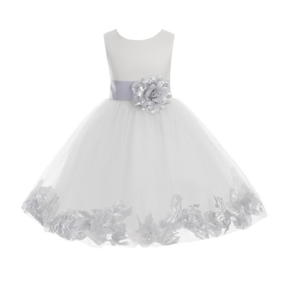 Ekidsbridal Girl Bridesmaid Flower Girl Dress - Ivory Tulle Dress with Flower Petals 302S-A (Size: S-16)