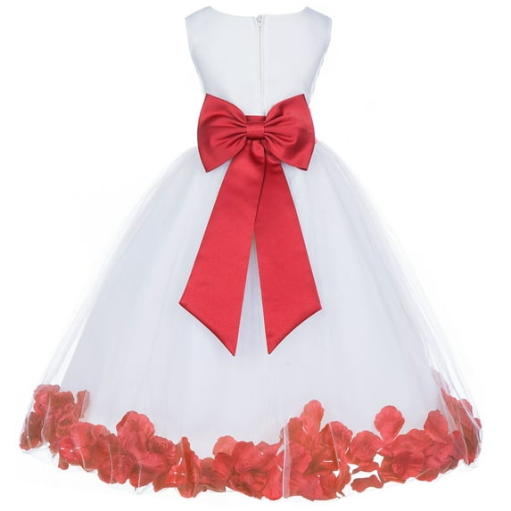 Ekidsbridal Girl Bridesmaid Flower Girl Dress - Ivory Flower Petals Dress with Bow Sash 302T-A (Size: S-16)