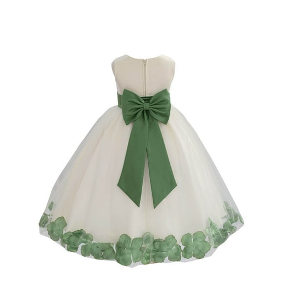 Ekidsbridal Girl Bridesmaid Flower Girl Dress - Ivory Flower Petals Dress with Bow Sash 302T-A (Size: S-16)