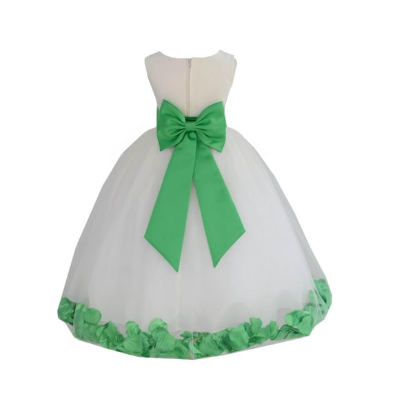 Ekidsbridal Girl Bridesmaid Flower Girl Dress - Ivory Flower Petals Dress with Bow Sash 302T-A (Size: S-16)