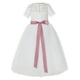 thumbnail image 1 of Ekidsbridal Girl Bridesmaid Flower Girl Dress - Ivory Illusion Lace Tulle Short Sleeves with Rhinestone Sash LG2R7-A (Size: 2-12), 1 of 3