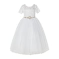thumbnail image 1 of Ekidsbridal Girl Bridesmaid Flower Girl Dress - Ivory Illusion Lace Tulle Short Sleeves with Rhinestone Sash LG2R7-A (Size: 2-12), 1 of 3
