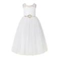 thumbnail image 1 of Ekidsbridal Girl Bridesmaid Flower Girl Dress - Ivory Open Back A-Line Lace Tulle with Rhinestone Beaded Sash 178R7-A (Size: 2-12), 1 of 3