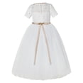 thumbnail image 1 of Ekidsbridal Girl Bridesmaid Flower Girl Dress - Ivory Short Sleeves Lace Tulle with Rhinestone Ribbon LG2R2-A (Size: 2-12), 1 of 3