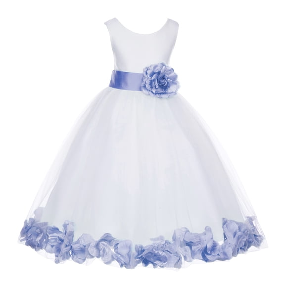 Ekidsbridal Girl Bridesmaid Flower Girl Dress - Ivory Tulle Dress with Flower Petals 302S-A (Size: S-16)