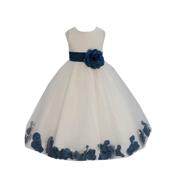 Ekidsbridal Girl Bridesmaid Flower Girl Dress - Ivory Tulle Dress with Flower Petals 302S-A (Size: S-16)
