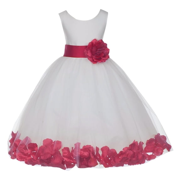 Ekidsbridal Girl Bridesmaid Flower Girl Dress - Ivory Tulle Dress with Flower Petals 302S-A (Size: S-16)