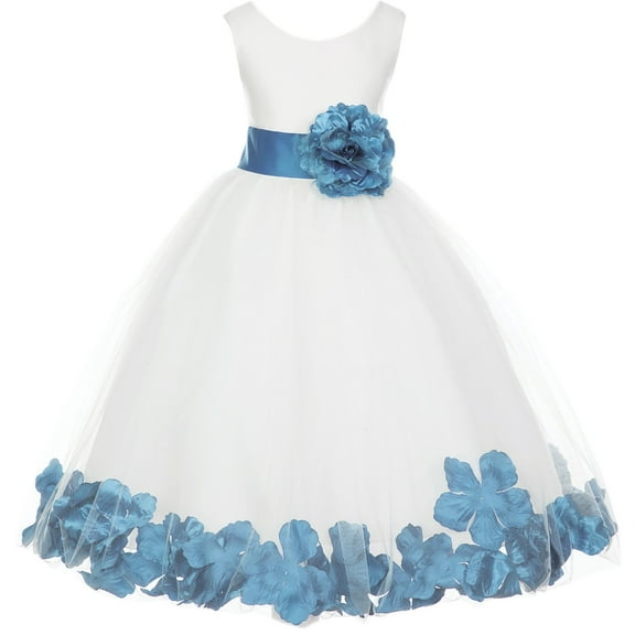 Ekidsbridal Girl Bridesmaid Flower Girl Dress - Ivory Tulle Dress with Flower Petals 302S-A (Size: S-16)