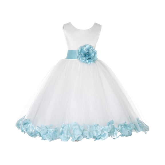 Ekidsbridal Girl Bridesmaid Flower Girl Dress - Ivory Tulle Dress with Flower Petals 302S-A (Size: S-16)