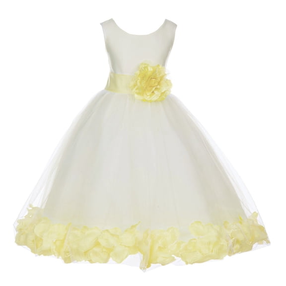 Ekidsbridal Girl Bridesmaid Flower Girl Dress - Ivory Tulle Dress with Flower Petals 302S-A (Size: S-16)