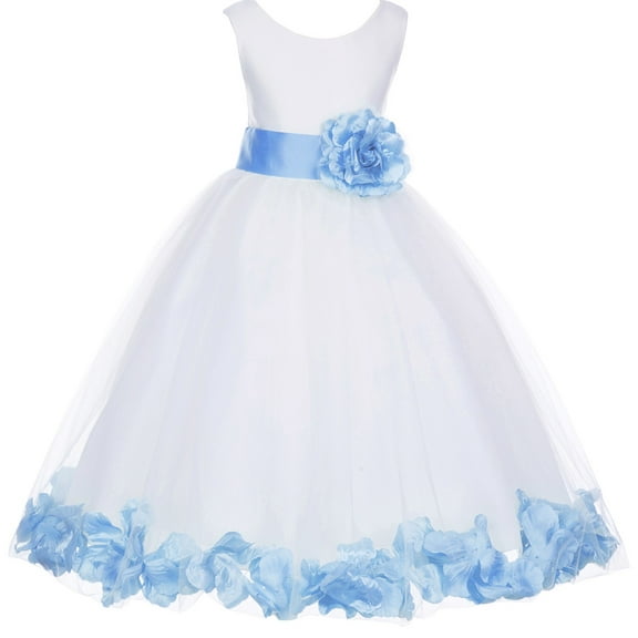 Ekidsbridal Girl Bridesmaid Flower Girl Dress - Ivory Tulle Dress with Flower Petals 302S-A (Size: S-16)