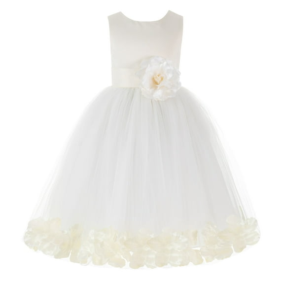 Ekidsbridal Girl Bridesmaid Flower Girl Dress - Ivory Tulle Dress with Flower Petals 302S-A (Size: S-16)