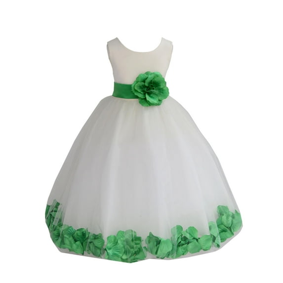Ekidsbridal Girl Bridesmaid Flower Girl Dress - Ivory Tulle Dress with Flower Petals 302S-A (Size: S-16)