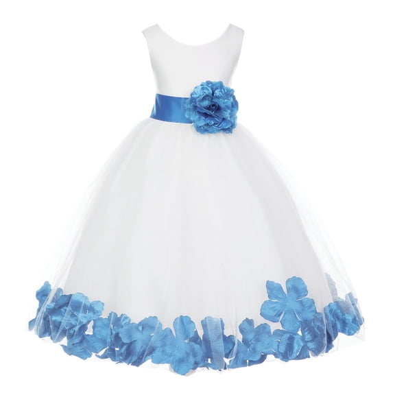 Ekidsbridal Girl Bridesmaid Flower Girl Dress - Ivory Tulle Dress with Flower Petals 302S-A (Size: S-16)
